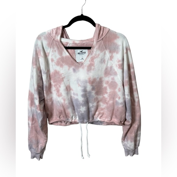 Hollister Tops - Hollister Tie Dye Crop Hoodie Size Medium White/Pink/Purple Oversized Fit
